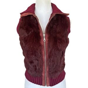 Vtg Wilsons Leather Burgundy Fur and Leather Sweater Vest Size Extra Small